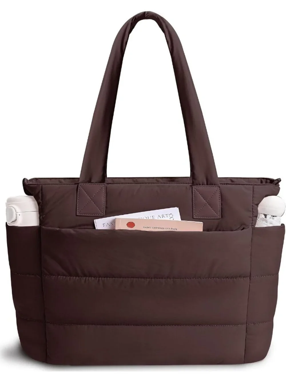 👜Women's Coffee Quilted Puffer Tote Bag Lightweight Work For Travel Handbags